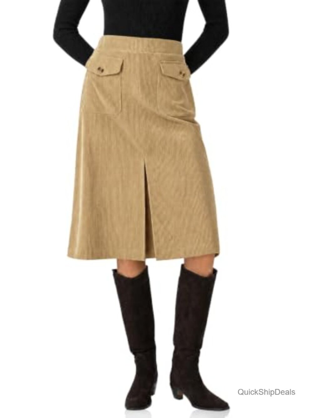 Women's Corduroy A-Line Midi Skirt with Front Slit